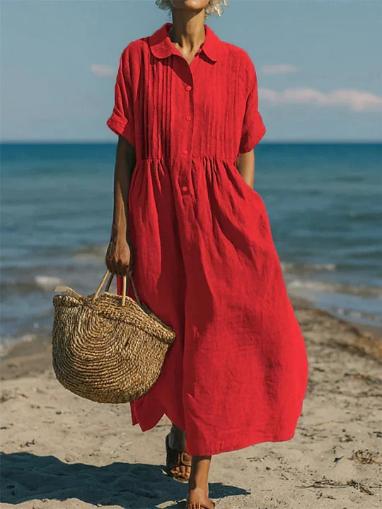 Women's Button Front Collared Maxi Shirt Dress