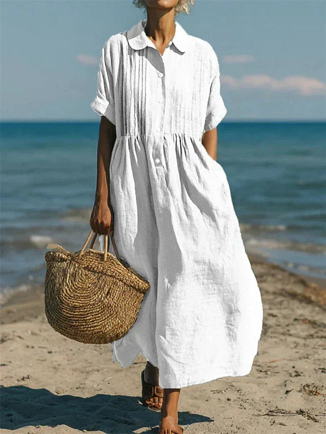 Women's Button Front Collared Maxi Shirt Dress