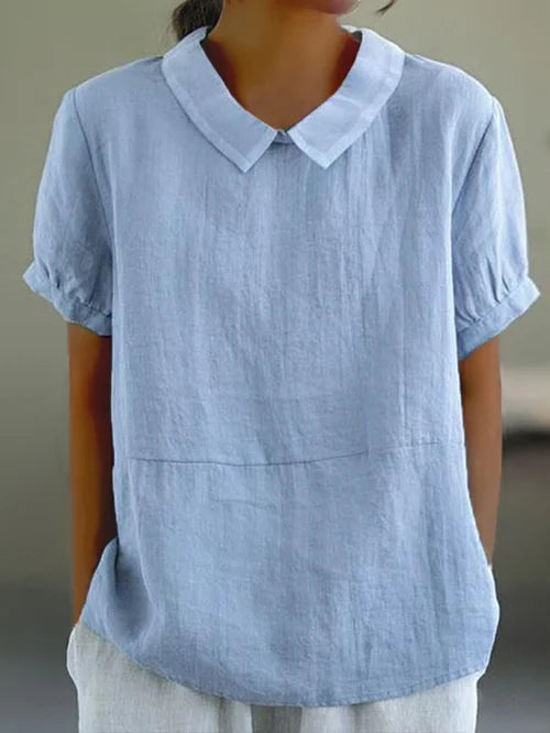 Women's Peter Pan Collar Short Sleeve Casual Blouse