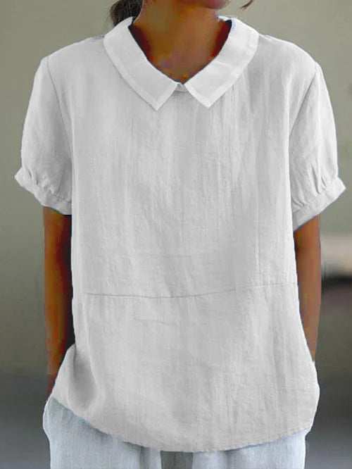 Women's Peter Pan Collar Short Sleeve Casual Blouse