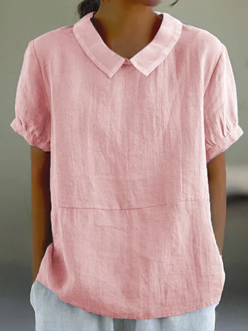 Women's Peter Pan Collar Short Sleeve Casual Blouse