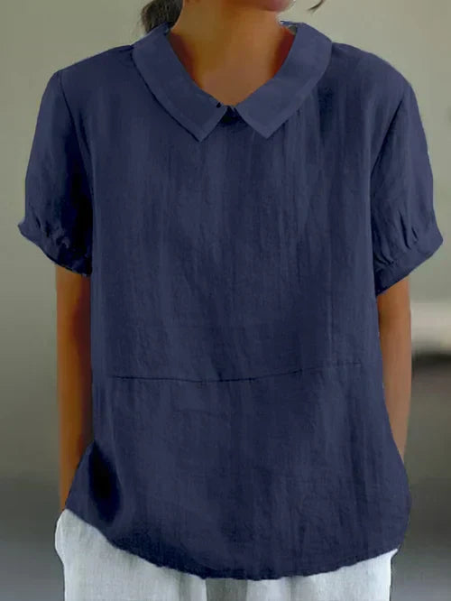 Women's Peter Pan Collar Short Sleeve Casual Blouse