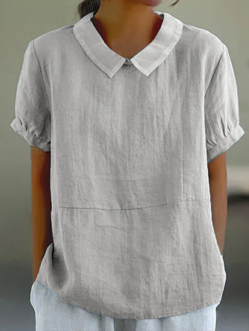 Women's Peter Pan Collar Short Sleeve Casual Blouse