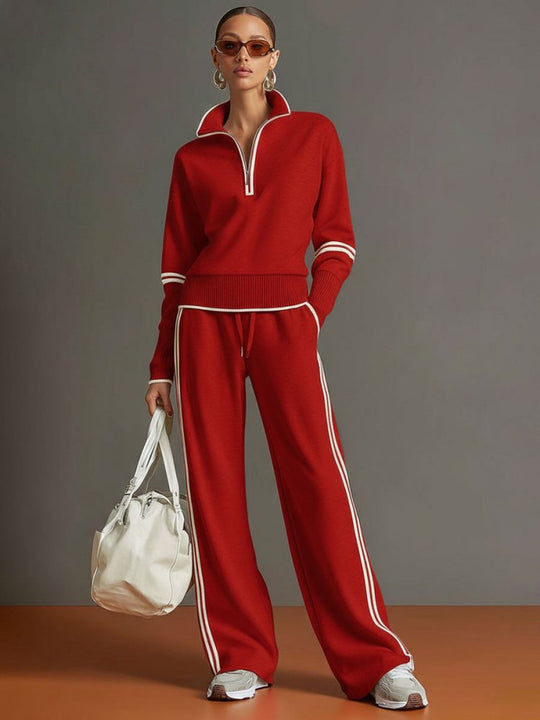 Women's Quarter Zip Sweatshirt and Wide Leg Trousers Two-Piece Set