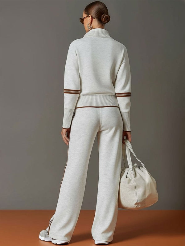 Women's Quarter Zip Sweatshirt and Wide Leg Trousers Two-Piece Set
