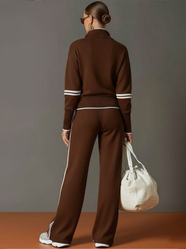 Women's Quarter Zip Sweatshirt and Wide Leg Trousers Two-Piece Set