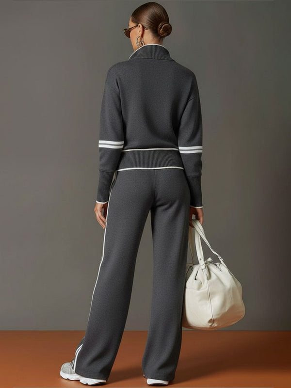 Women's Quarter Zip Sweatshirt and Wide Leg Trousers Two-Piece Set