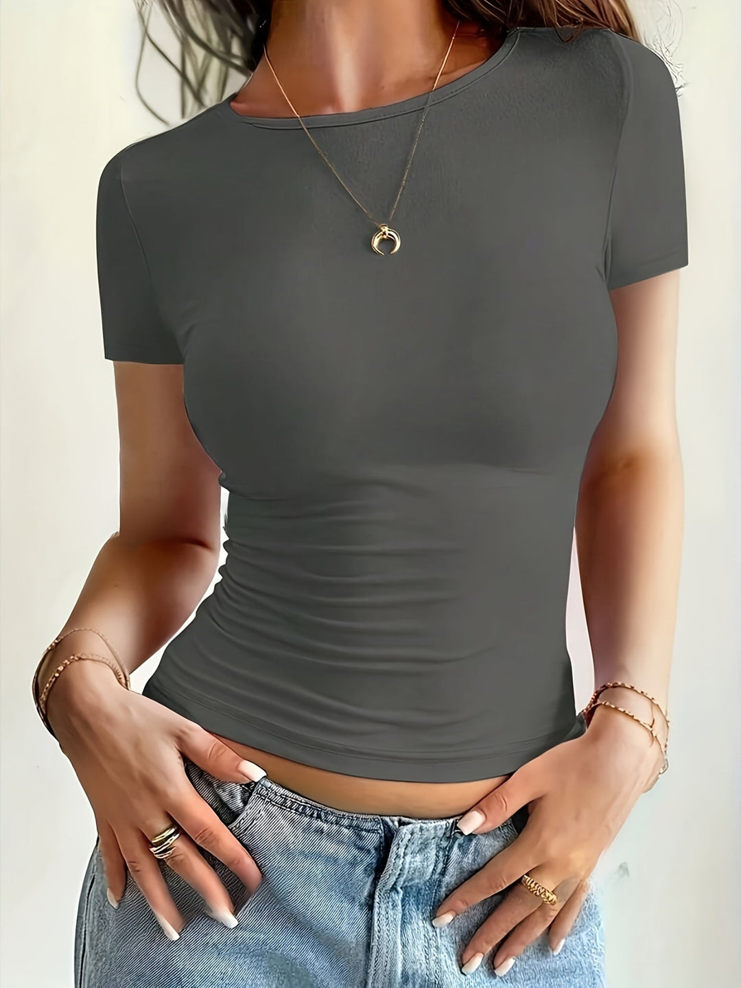 Women's Slim-Fit Ruched Short Sleeve Top
