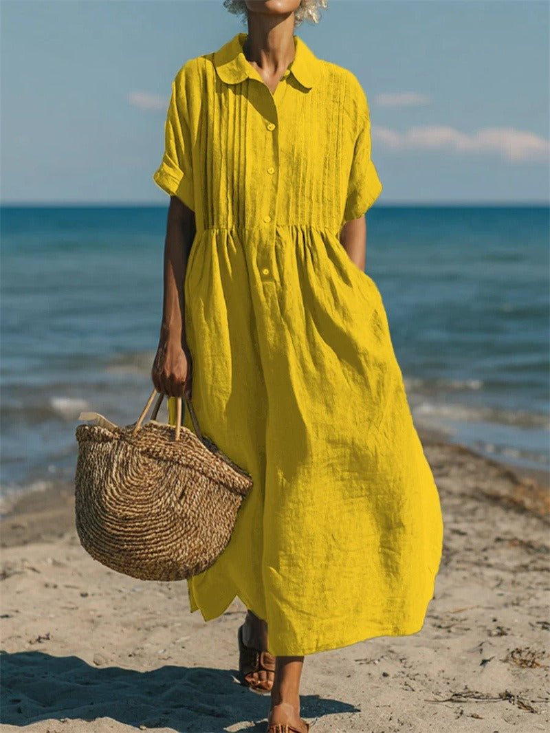 Women's Button Front Collared Maxi Shirt Dress