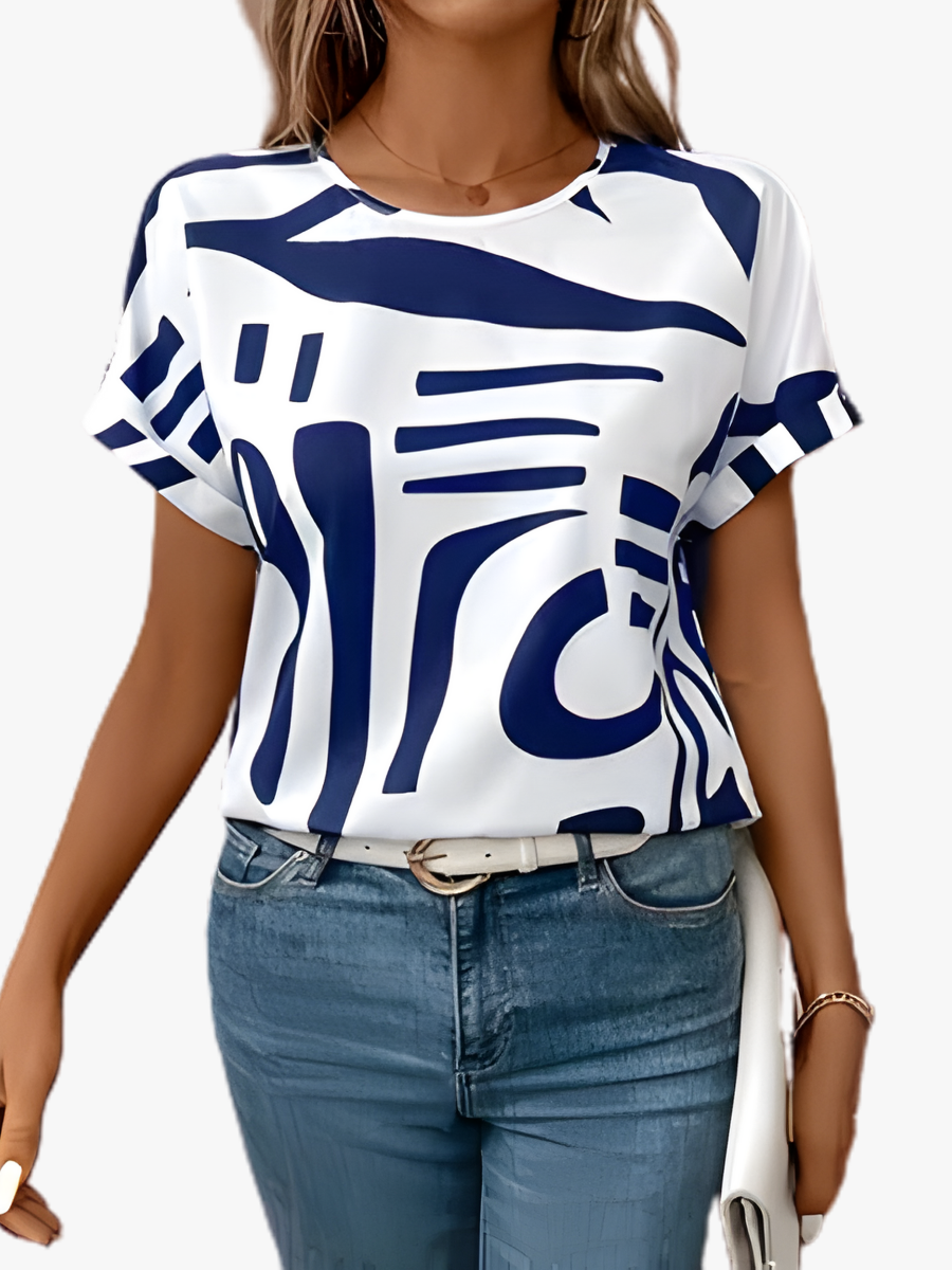 Women's Abstract Print Short Sleeve Blouse