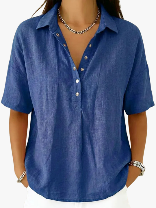 Women's Casual Button Placket Collared Blouse
