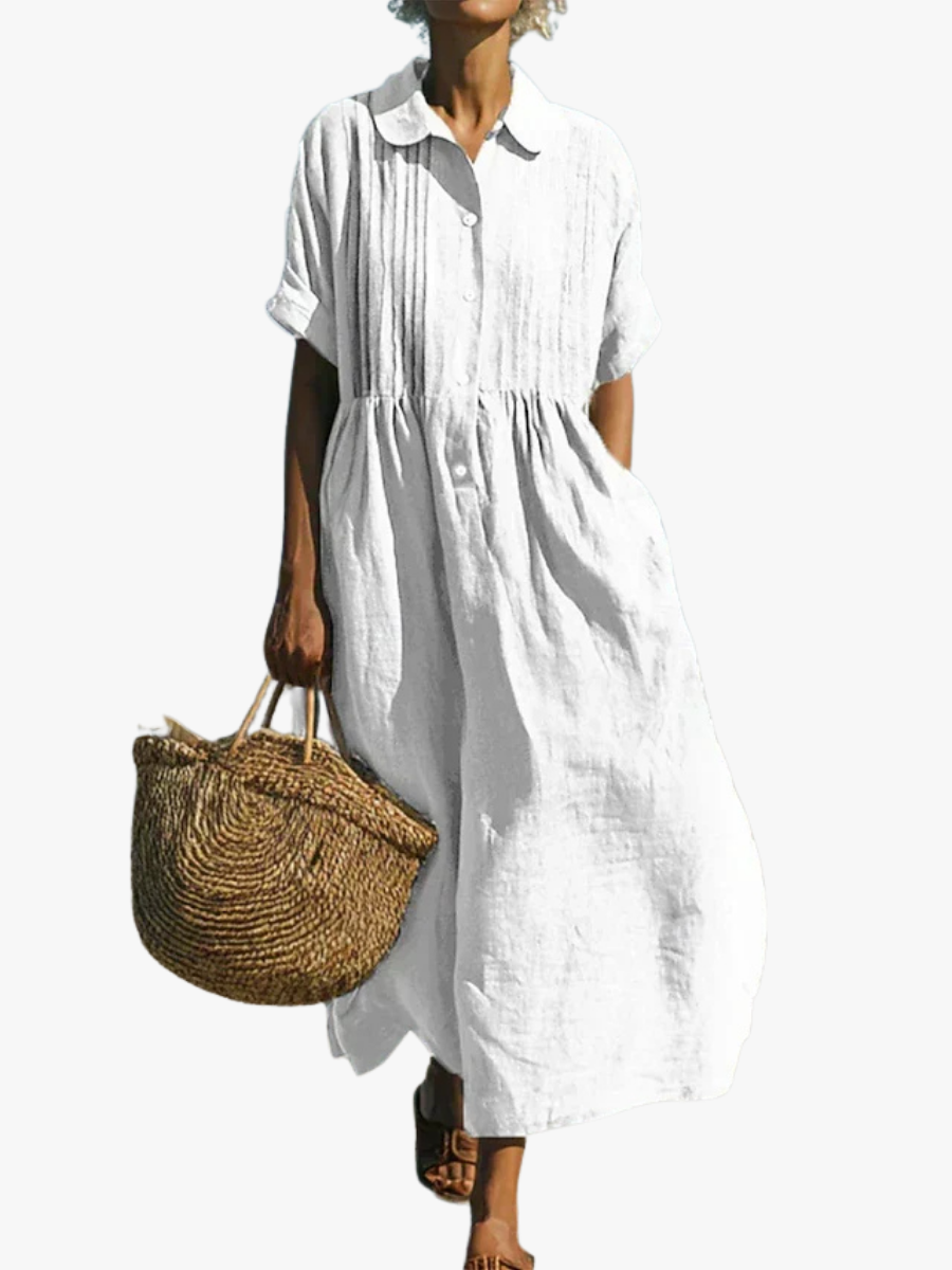Women's Button Front Collared Maxi Shirt Dress