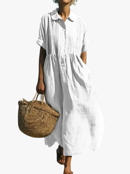 Women's Button Front Collared Maxi Shirt Dress