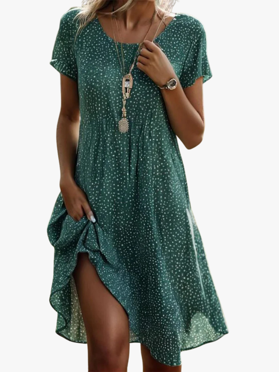 Women's Polka Dot Short Sleeve Swing Dress