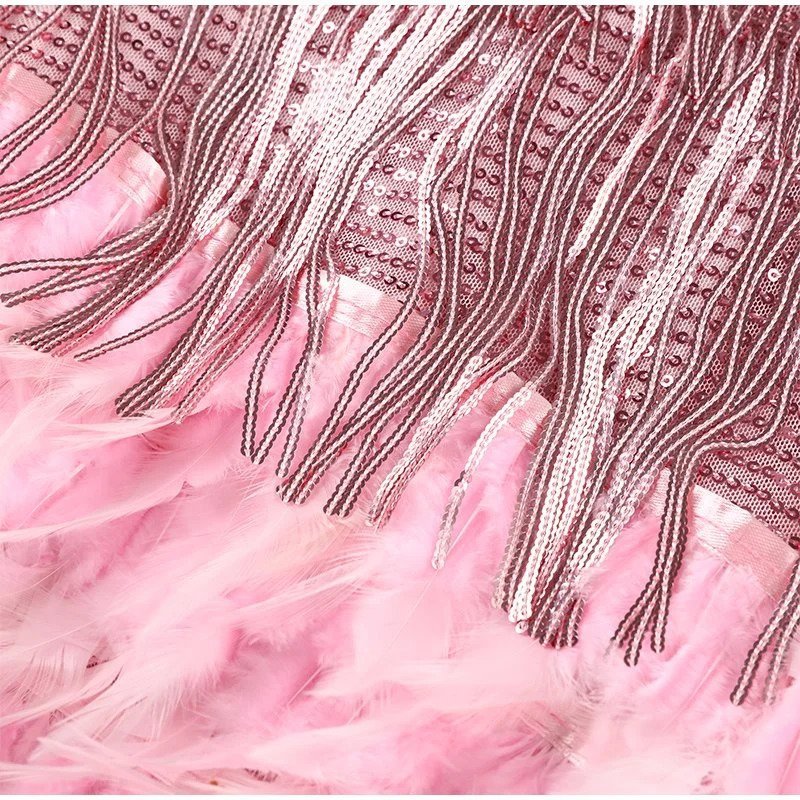 Women's Fringe Feather Trim Cocktail Mini Dress