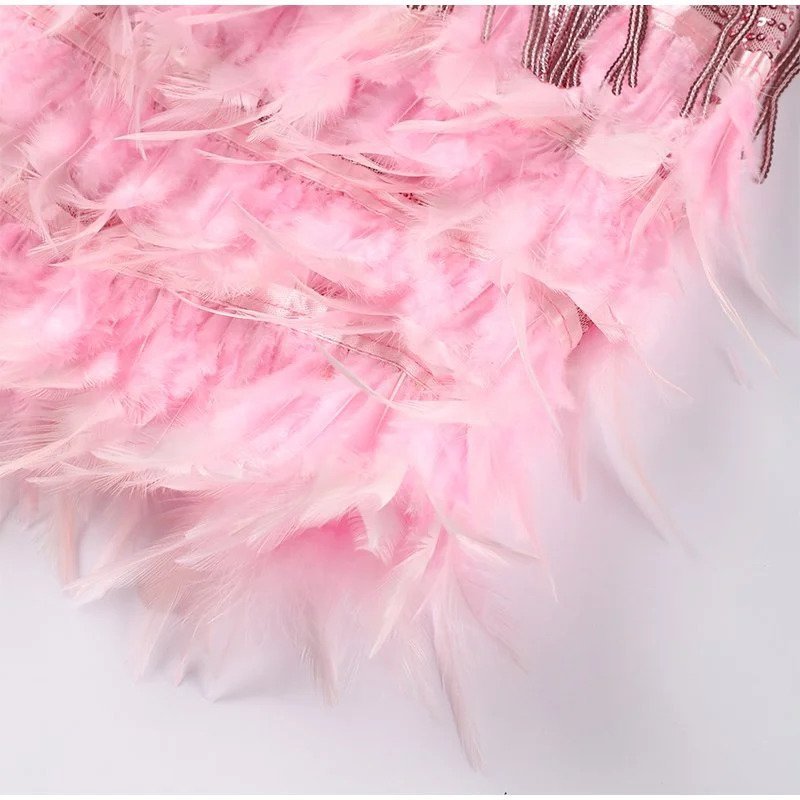 Women's Glamorous Fringe Feather Cocktail Mini Dress