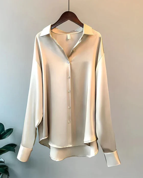 Women's Satin Button-Up Long Sleeve Blouse