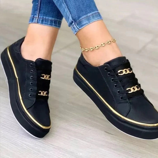 Damen Kettenakzent Schnür-Plateau Sneakers