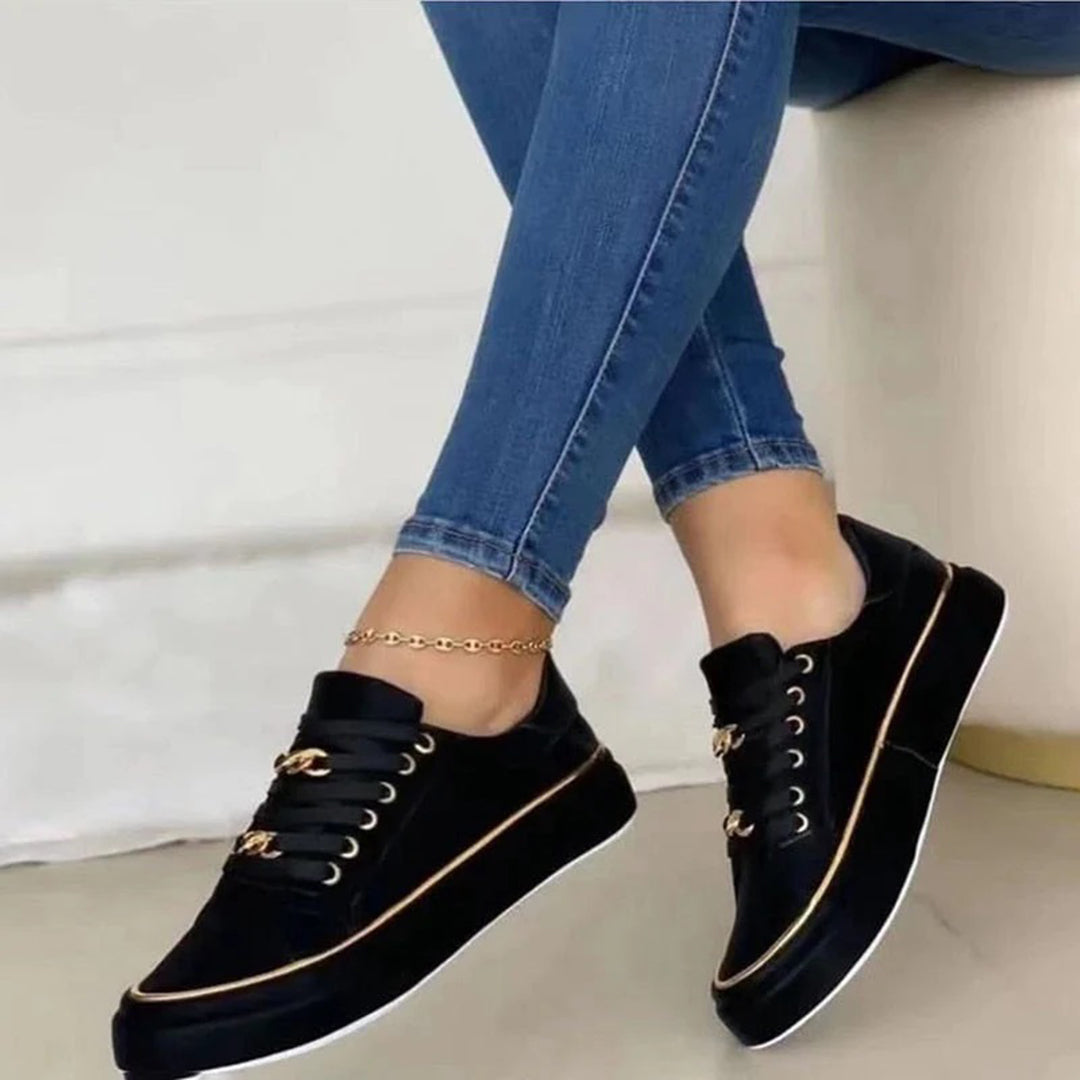Damen Kettenakzent Schnür-Plateau Sneakers
