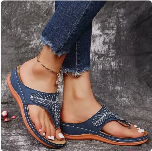 Women's Rhinestone Embellished Comfort Thong Sandals