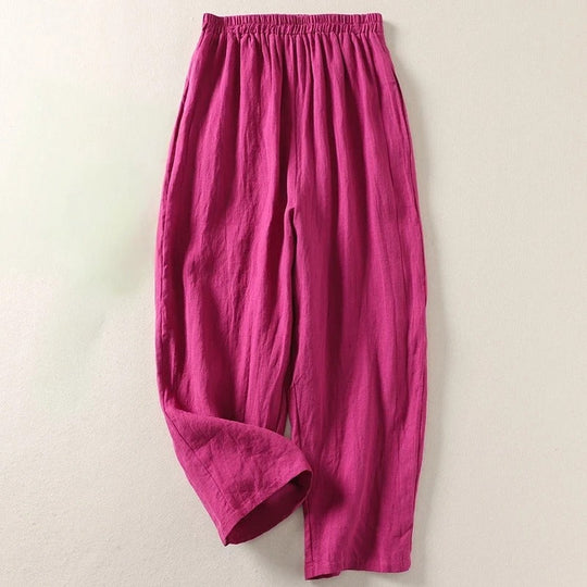 Women's Linen Blend Relaxed Fit Tapered Trousers