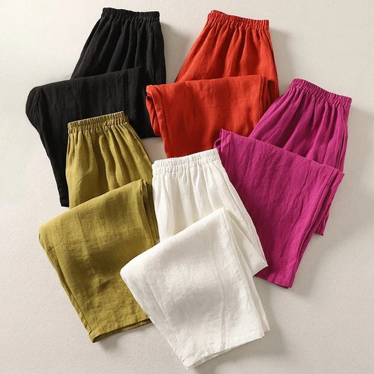 Women's Linen Blend Relaxed Fit Tapered Trousers