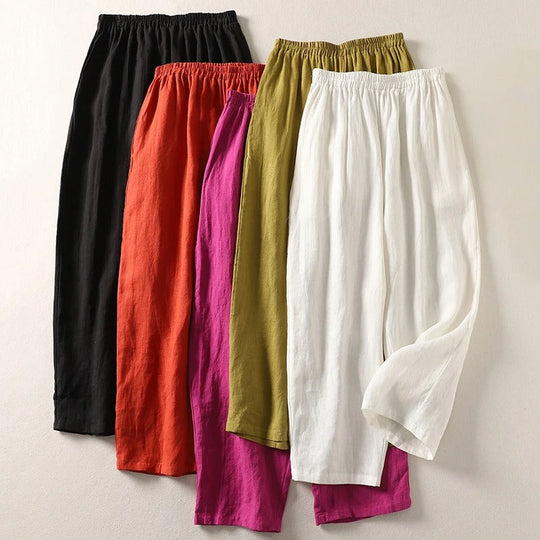 Women's Linen Blend Relaxed Fit Tapered Trousers