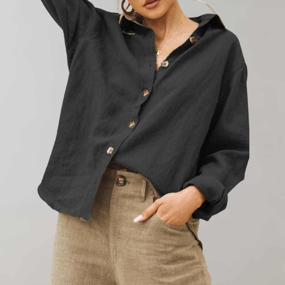 Women's Relaxed Button-Up Linen Blend Shirt