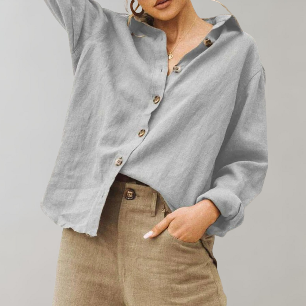 Women's Relaxed Button-Up Linen Blend Shirt
