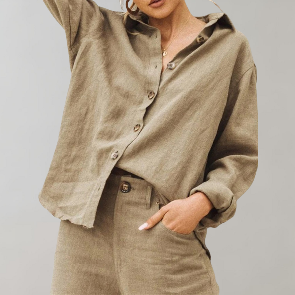 Women's Relaxed Button-Up Linen Blend Shirt