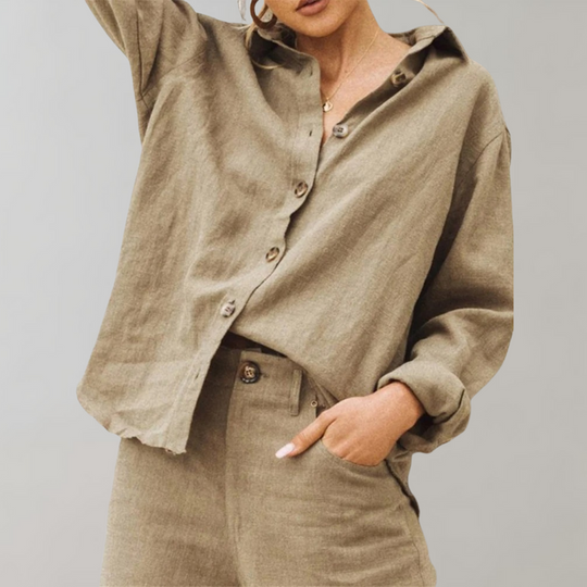 Women's Relaxed Button-Up Linen Blend Shirt