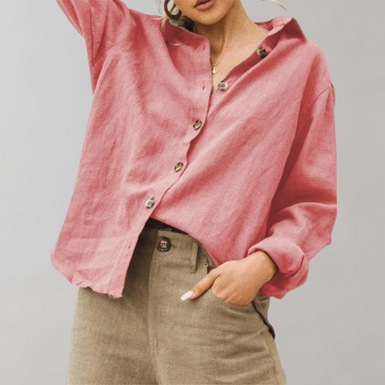 Women's Relaxed Button-Up Linen Blend Shirt