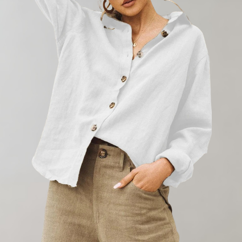 Women's Relaxed Button-Up Linen Blend Shirt