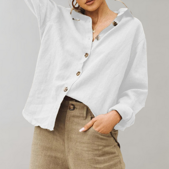 Women's Relaxed Button-Up Linen Blend Shirt