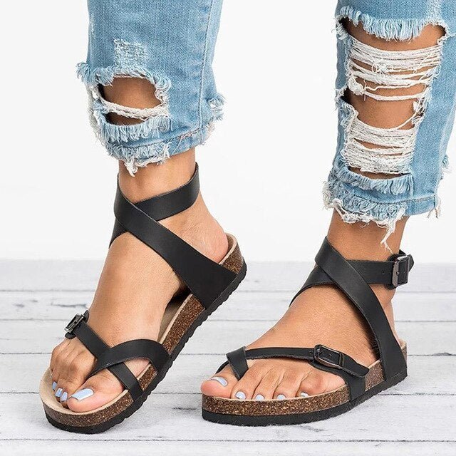 Women's Cross-Strap Buckle Flat Sandals