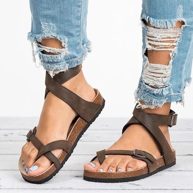 Women's Cross-Strap Buckle Flat Sandals