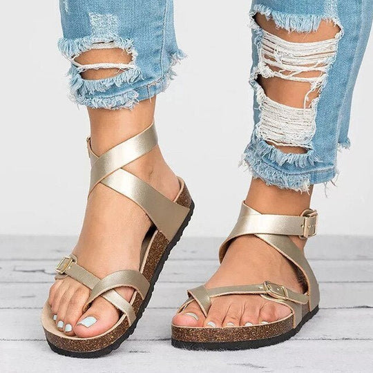 Women's Cross-Strap Buckle Flat Sandals