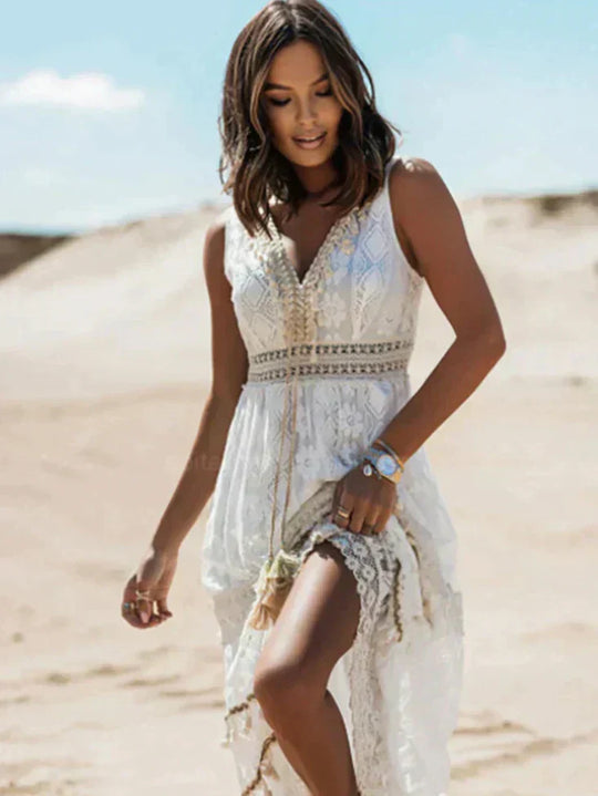 Women's Bohemian Lace Tiered Maxi Dress