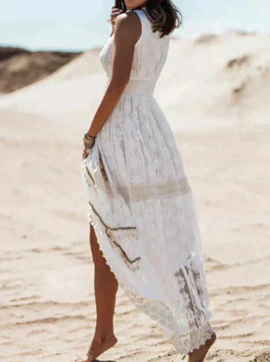 Women's Bohemian Lace Tiered Maxi Dress