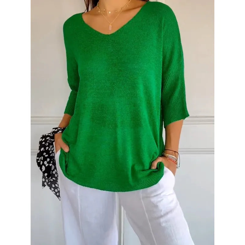 Women's Casual Textured V-Neck Knit Blouse