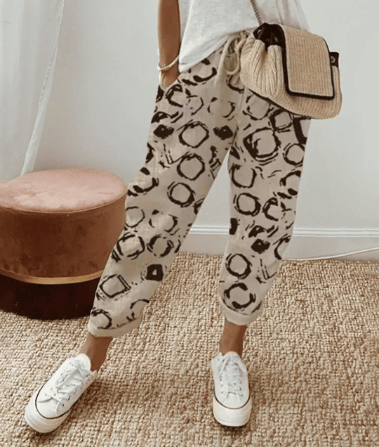 Women's Printed Linen Blend Relaxed Fit Cropped Trouser