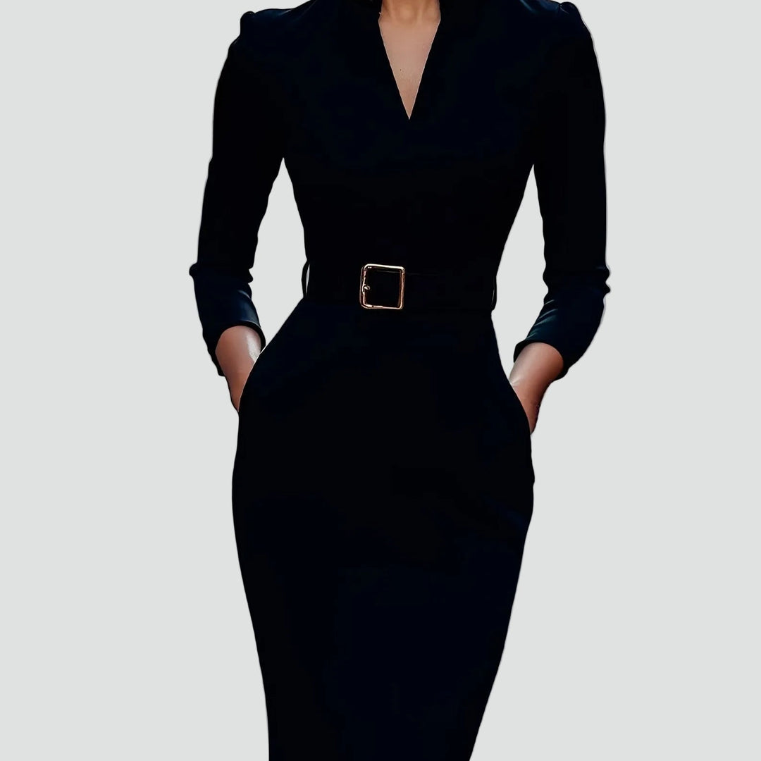 Women's Tailored Belted Midi Dress