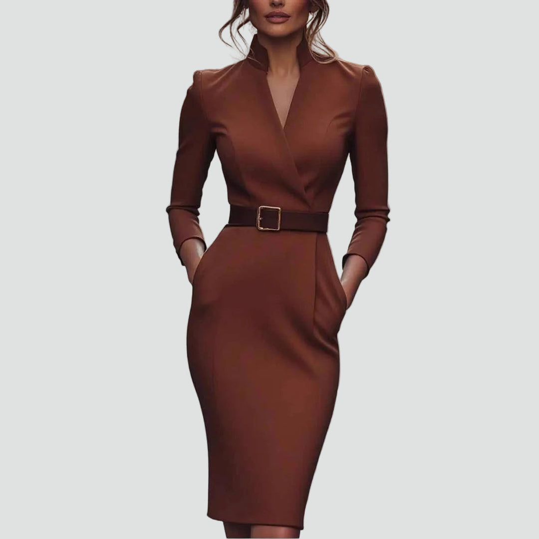 Women's Tailored Belted Midi Dress