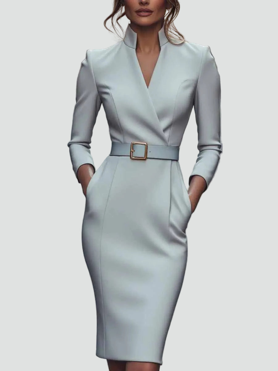 Women's Tailored Belted Midi Dress