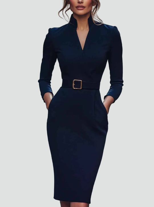 Women's Tailored Belted Midi Dress