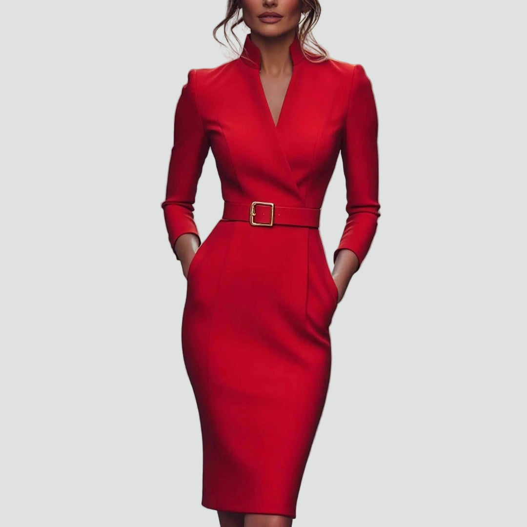 Women's Tailored Belted Midi Dress