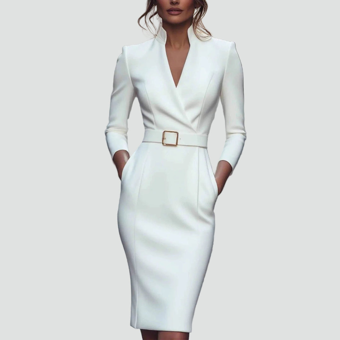 Women's Tailored Belted Midi Dress