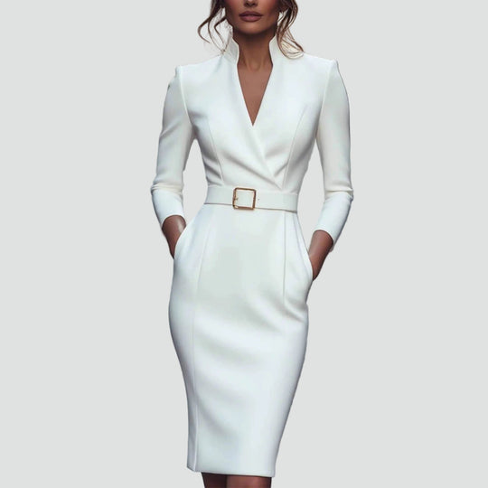 Women's Tailored Belted Midi Dress