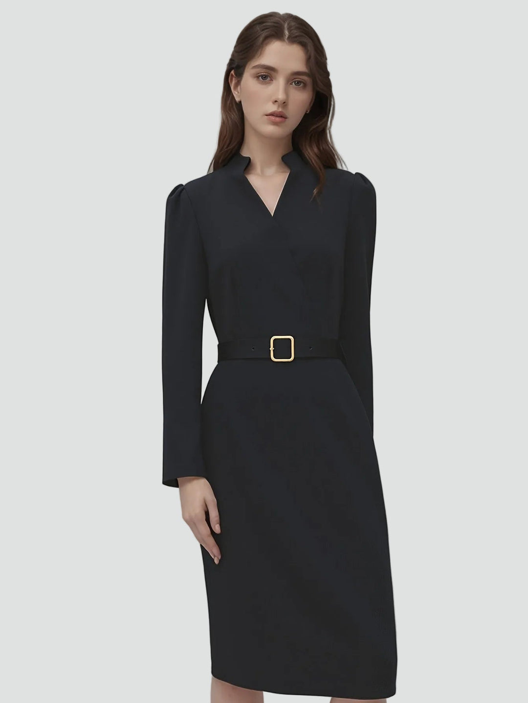 Women's Tailored Belted Midi Dress