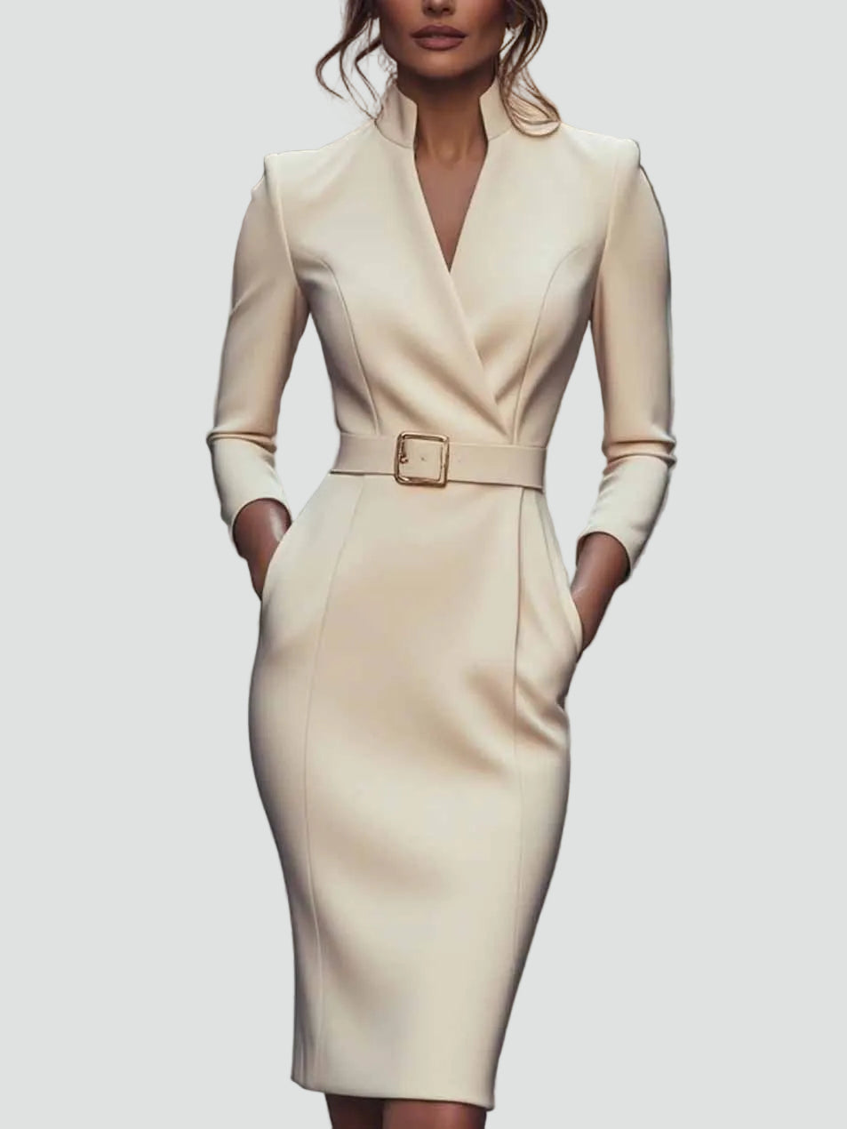 Women's Tailored Belted Midi Dress